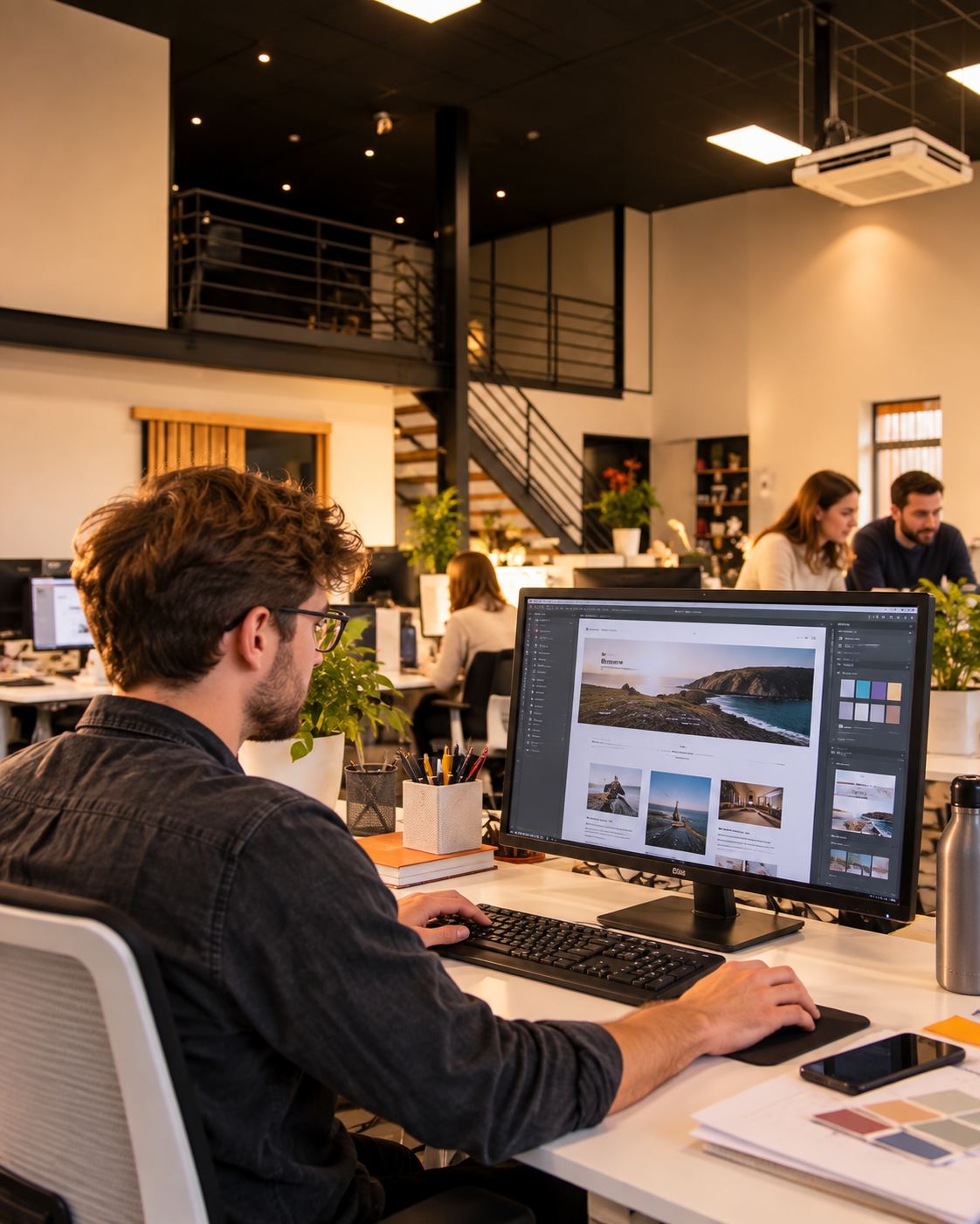 A web designer building a client website in a Belfast design studio
